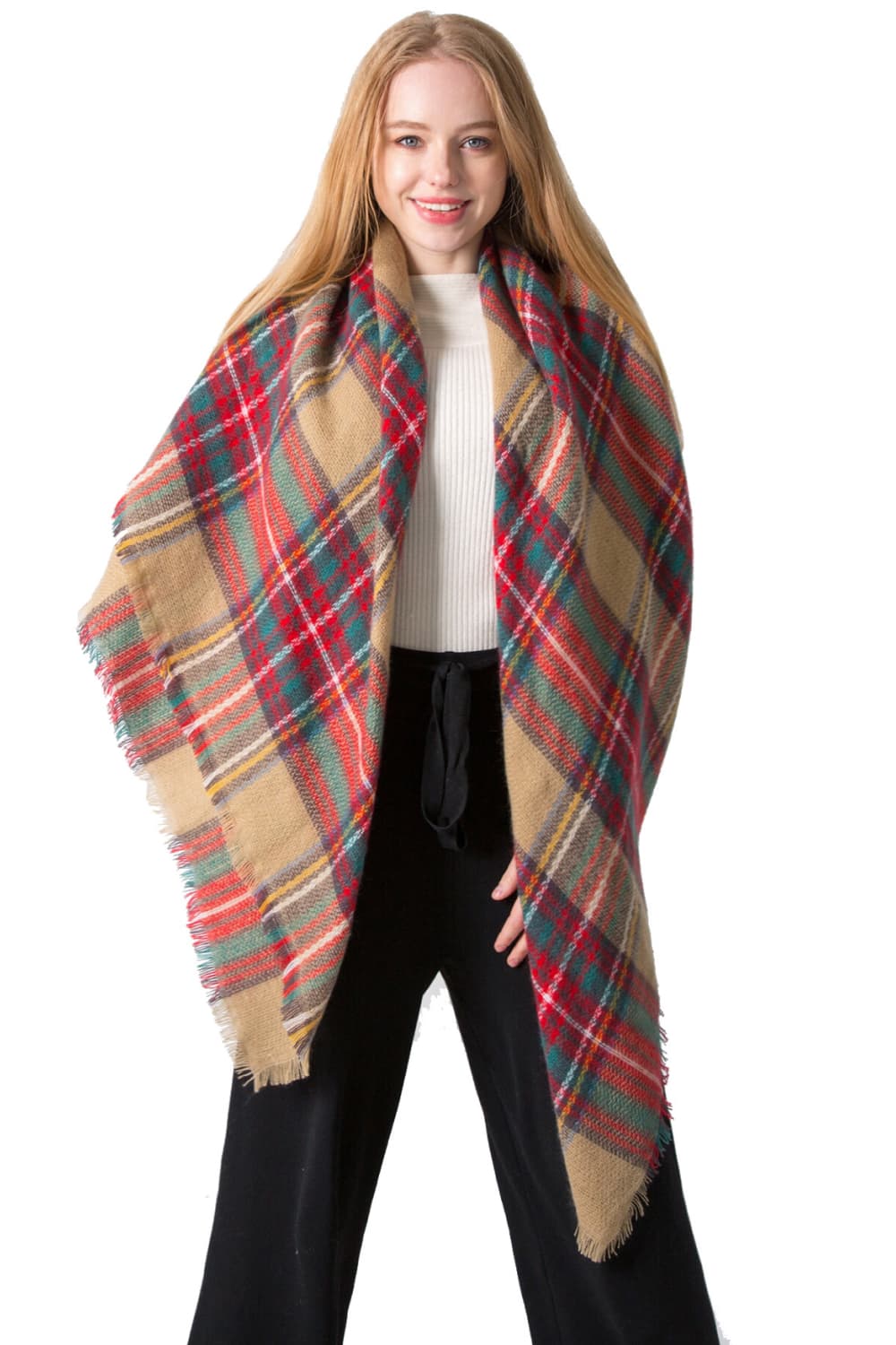 Plaid imitation cashmere scarf