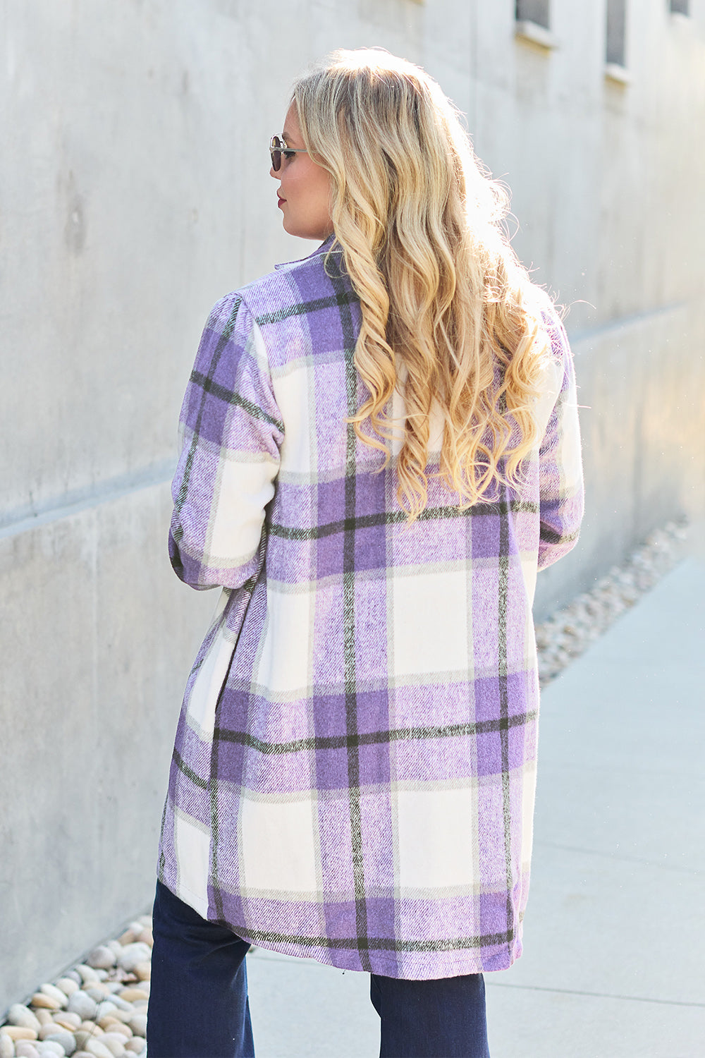 Double take full size plaid button up lapel collar coat