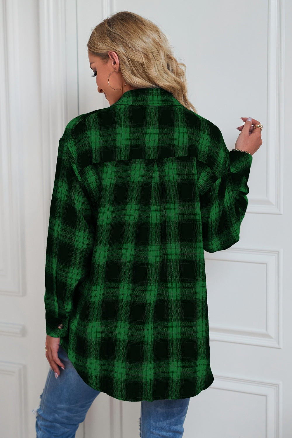 Plaid button up dropped shoulder outerwear