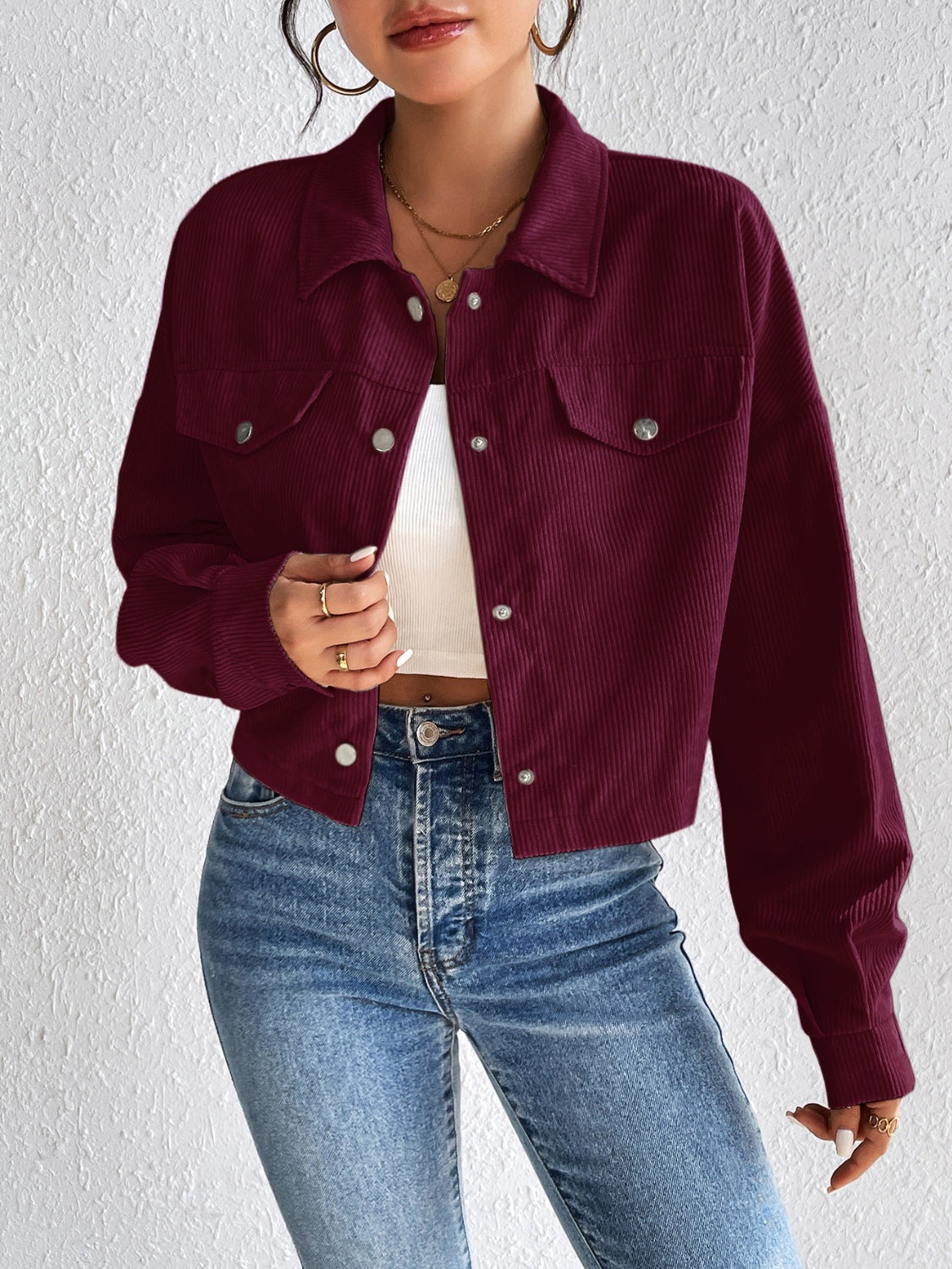 Honey snap down long sleeve jacket - burgundy / s