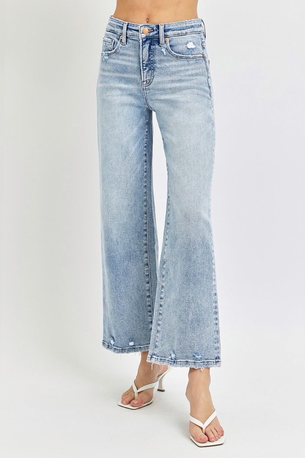 Risen full size tummy control high rise crop wide leg jeans