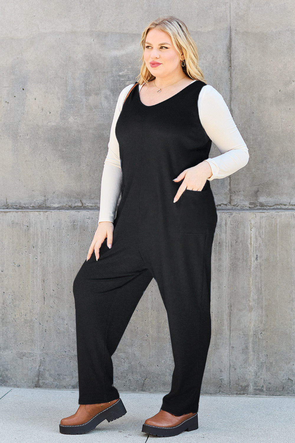 Double take full size sleeveless straight jumpsuit