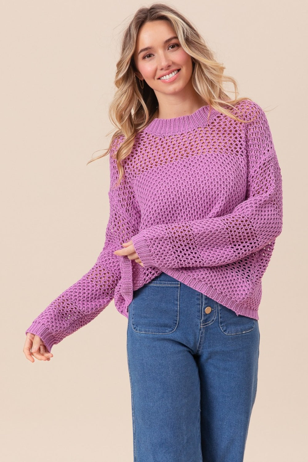 Bibi openwork long sleeve knit top