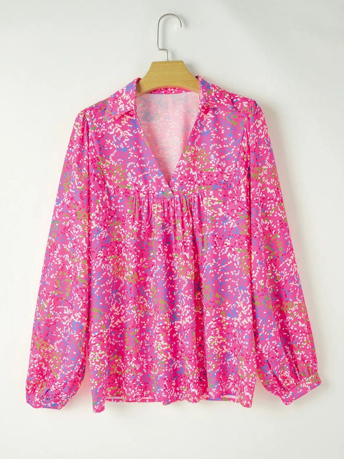 Printed long sleeve blouse - hot pink / s