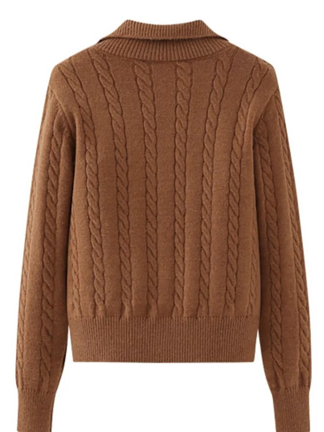 Cable-knit half zip long sleeve sweater