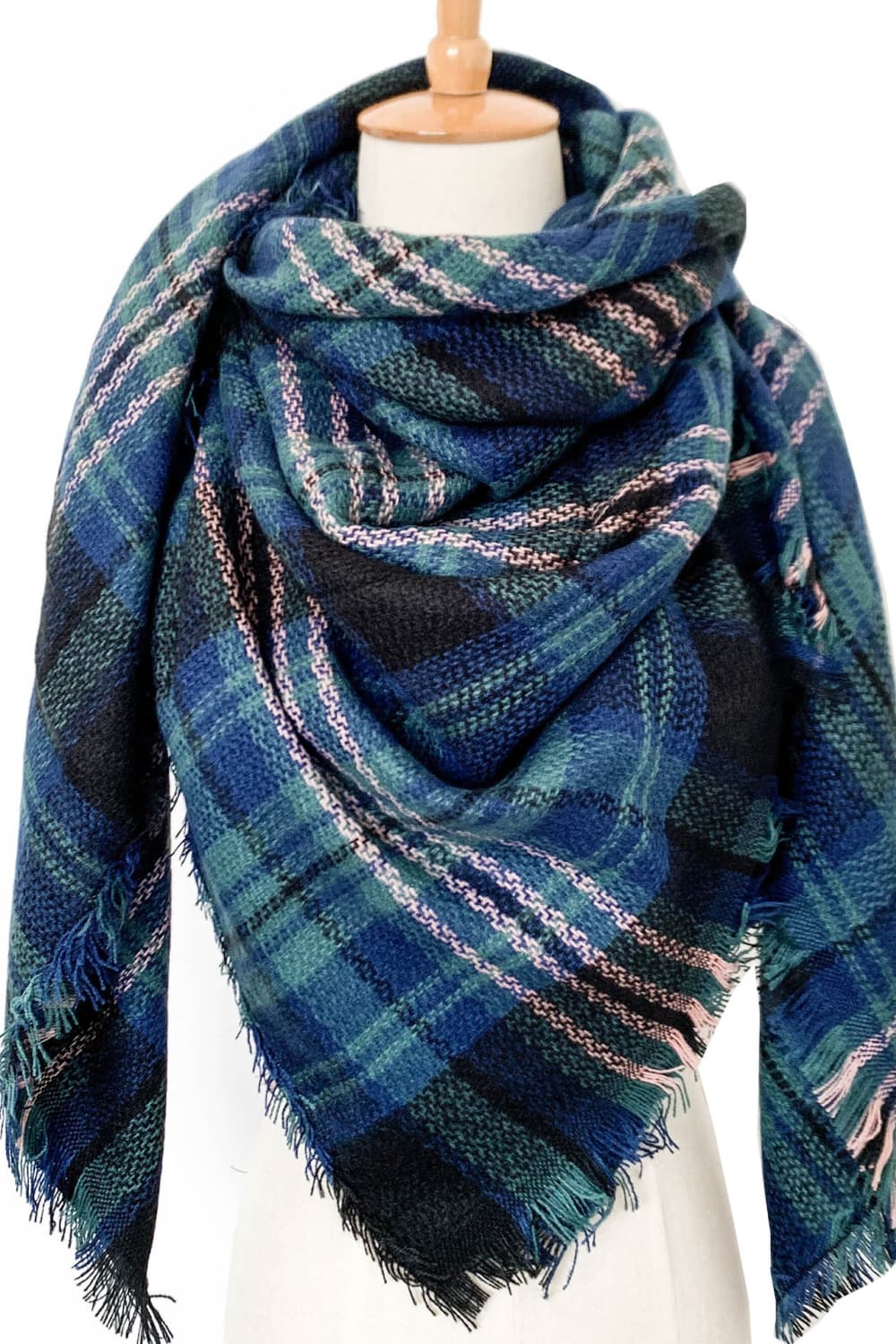 Plaid imitation cashmere scarf - navy / one size