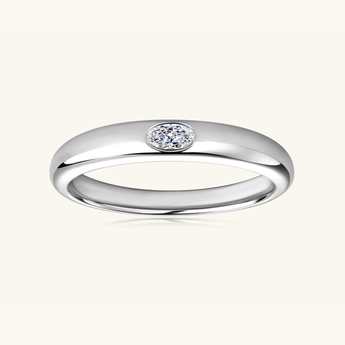 925 sterling silver inlaid moissanite ring - silver/oval drill / 5