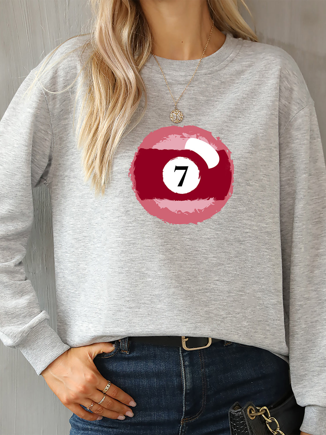 Billiard graphic round neck sweatshirt - gray / s