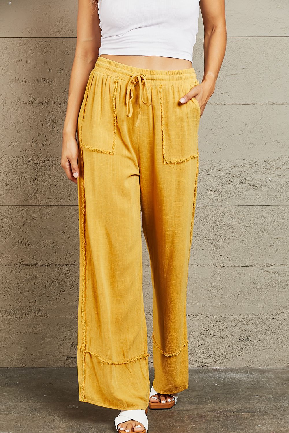 Heyson love me full size mineral wash wide leg pants - gold / s