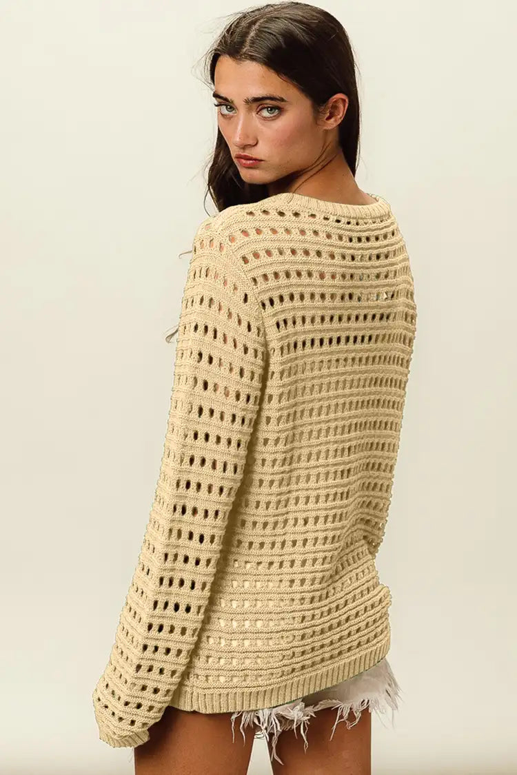 Bibi round neck openwork knit cover up