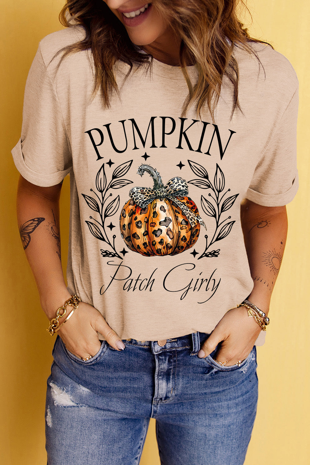 Pumpkin graphic round neck short sleeve t-shirt