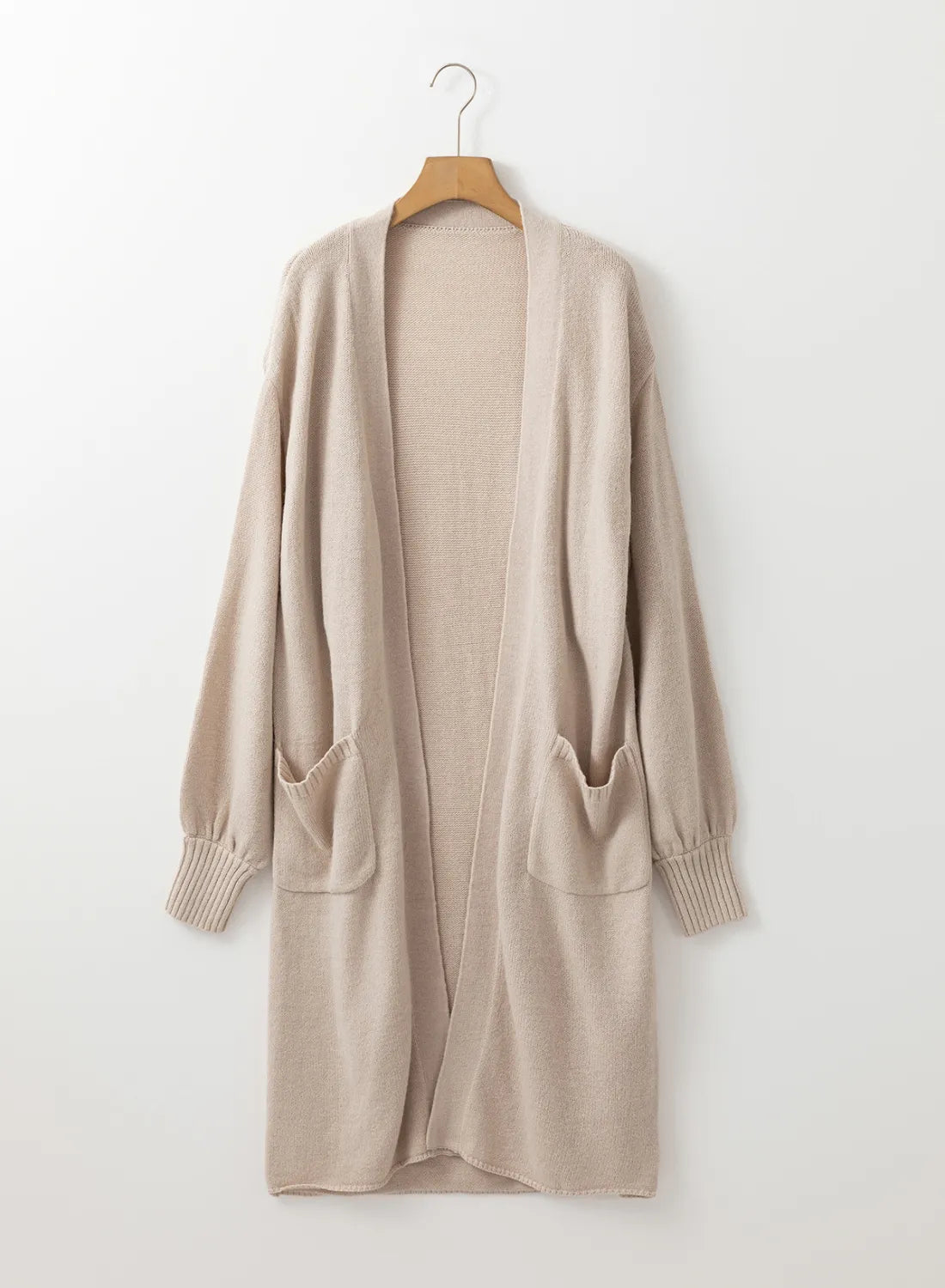 Pocketed open front long sleeve cardigan