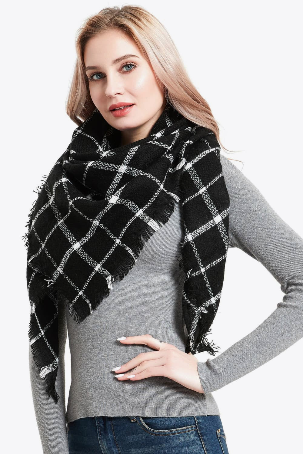 Faux cashmere plaid scarf