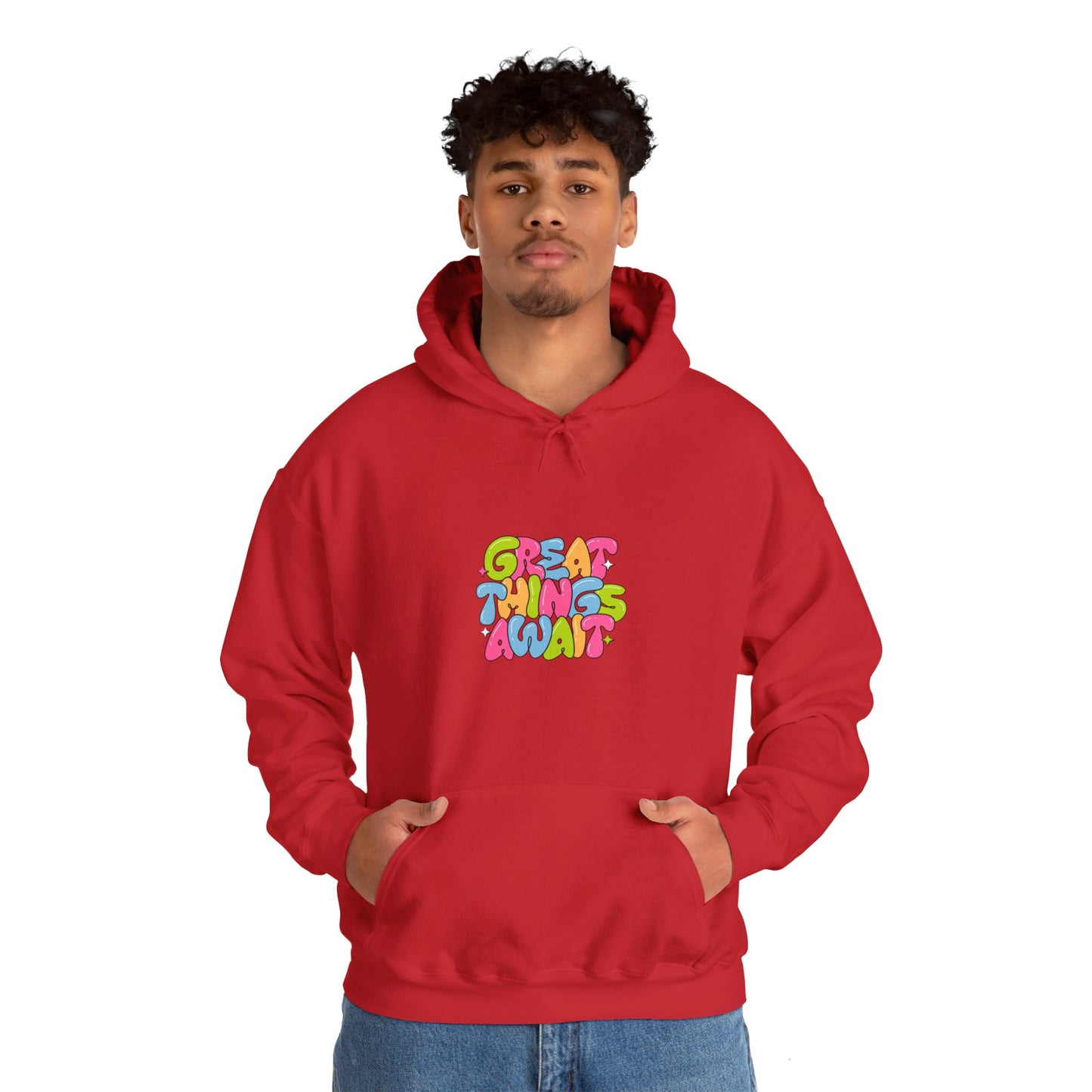 Kay chimba great things await unisex heavy blend™ hooded sweatshirt - red / s - hoodie