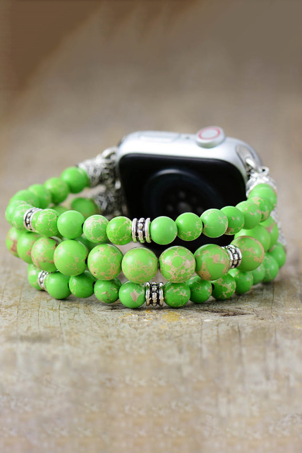 Synthetic imperial jasper beaded watchband bracelet - green / s