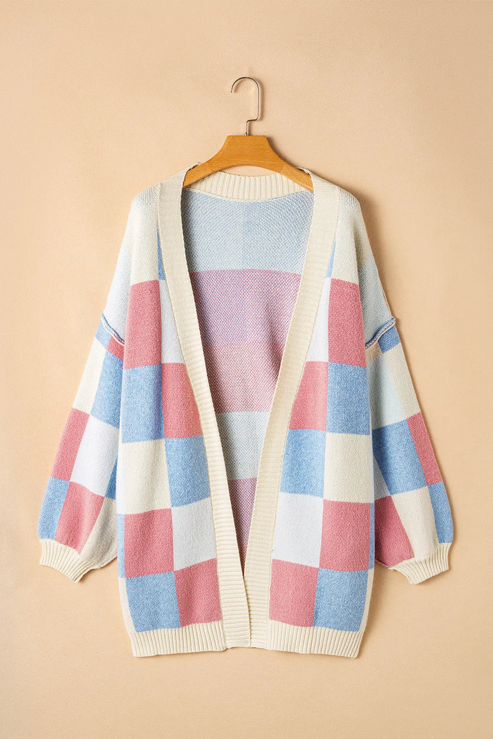 Color block open front long sleeve cardigan