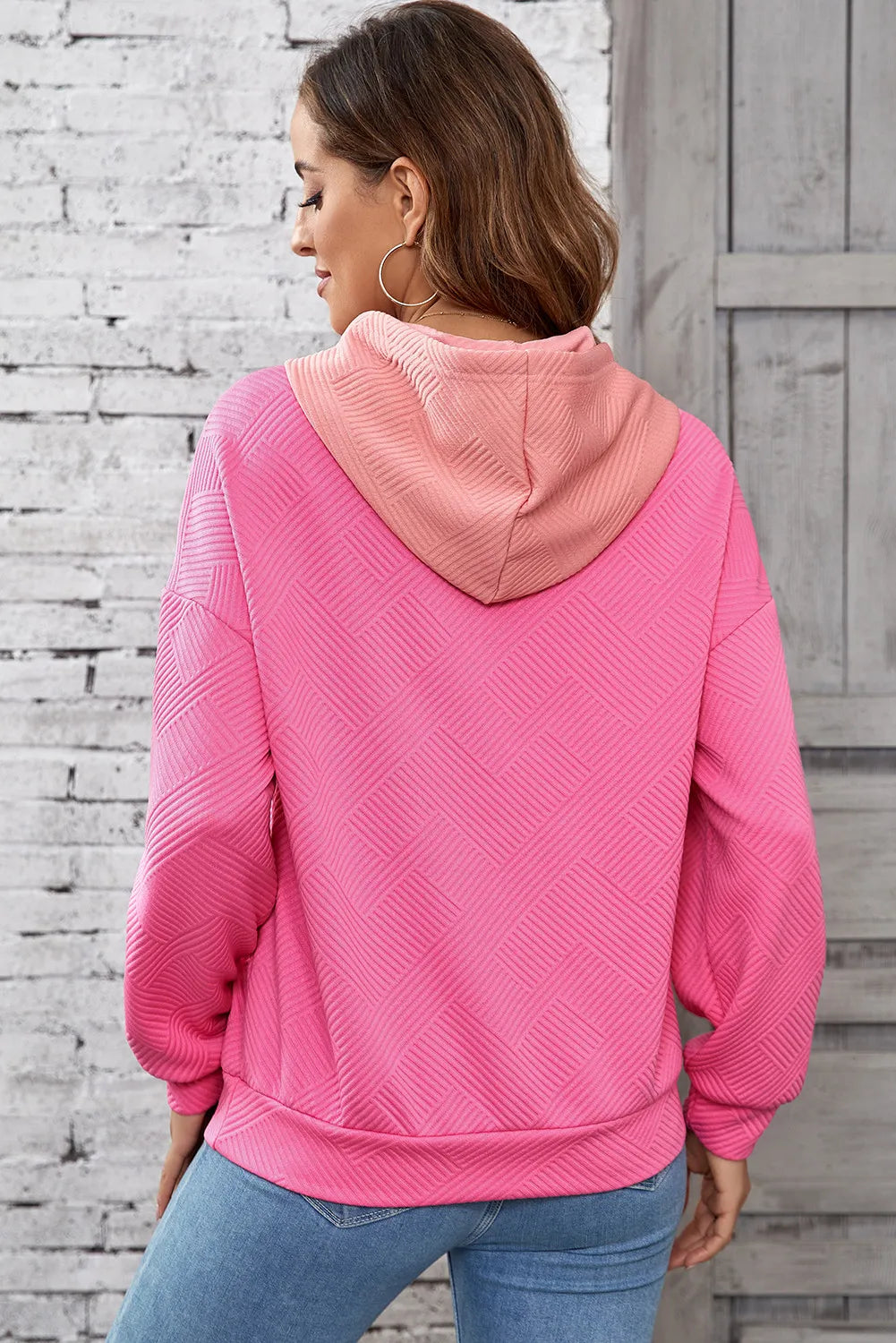 Drawstring color block long sleeve hoodie