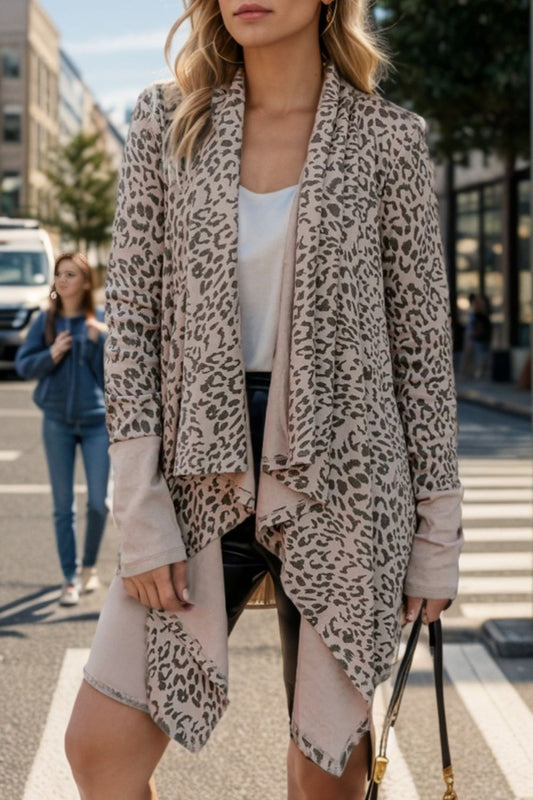 Leopard open front long sleeve cover-up - s