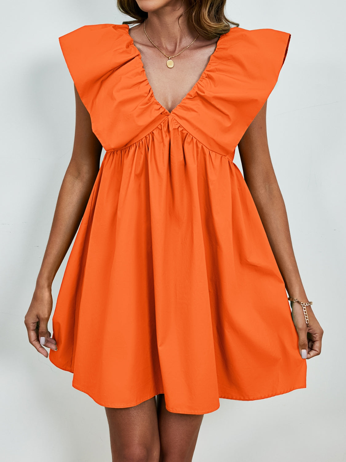 V-neck cap sleeve mini dress