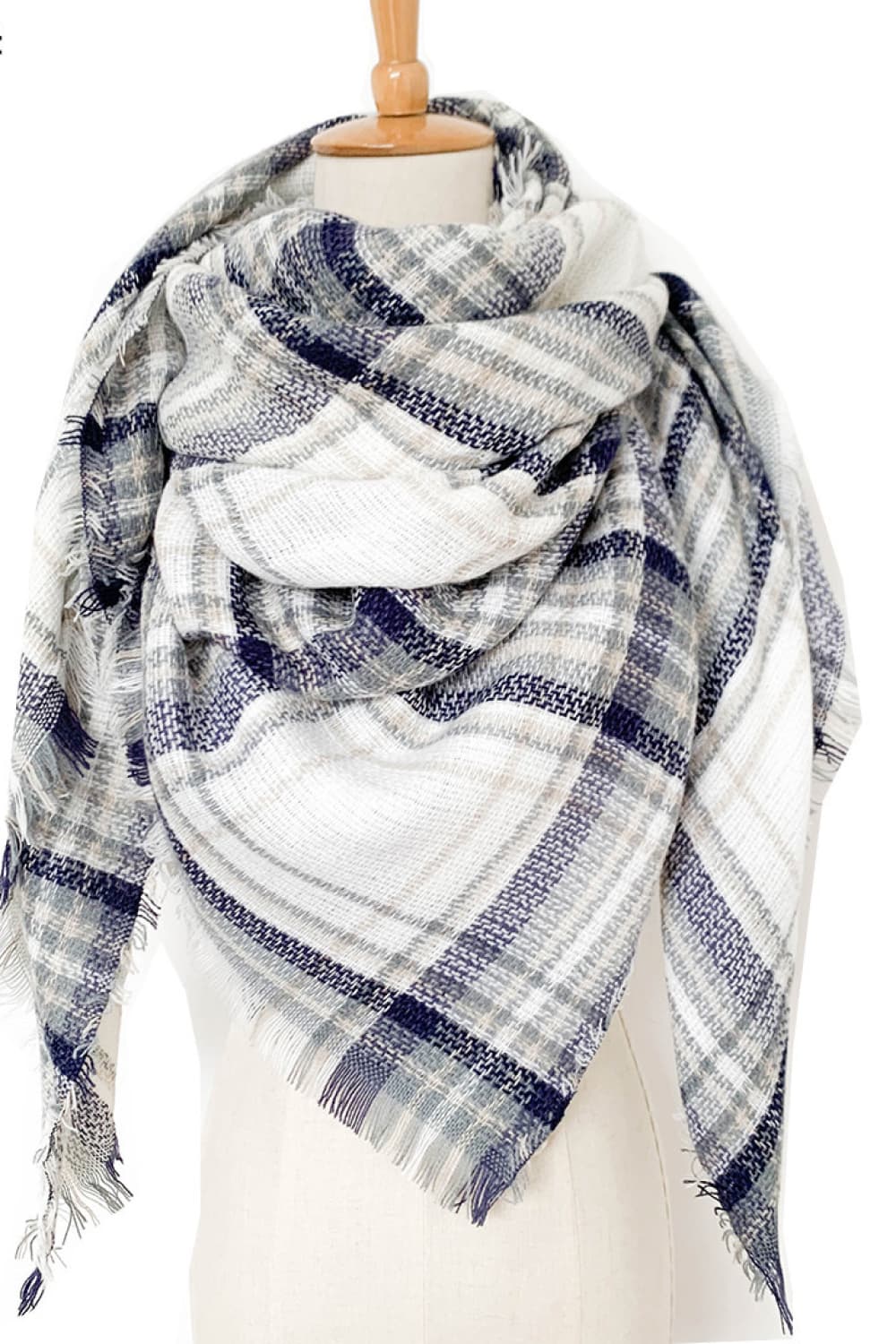 Plaid imitation cashmere scarf - peacock blue / one size