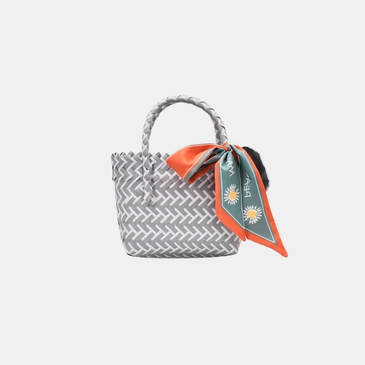 Contrast woven handbag with ribbon - gray / one size