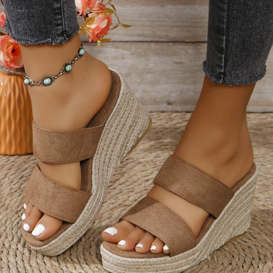 Open toe platform wedge sandals - camel / 36(us5)