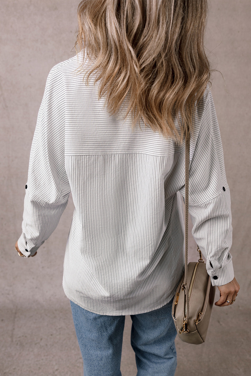 Pocketed striped collared neck long sleeve shirt