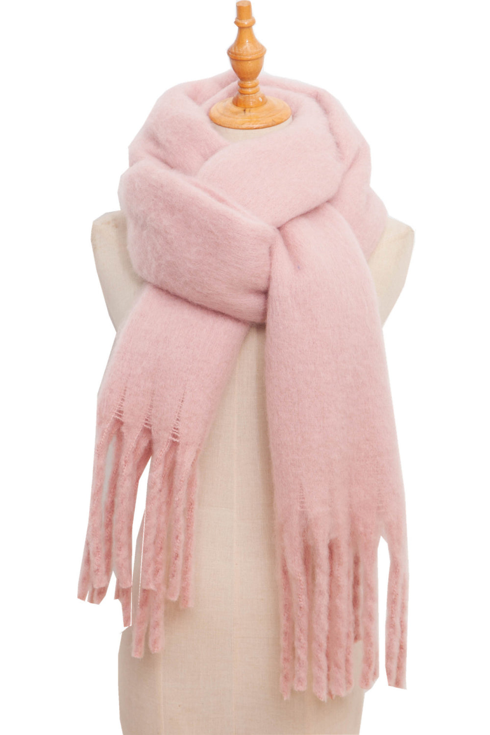 Fringe detail polyester scarf - watermelon pink / one size