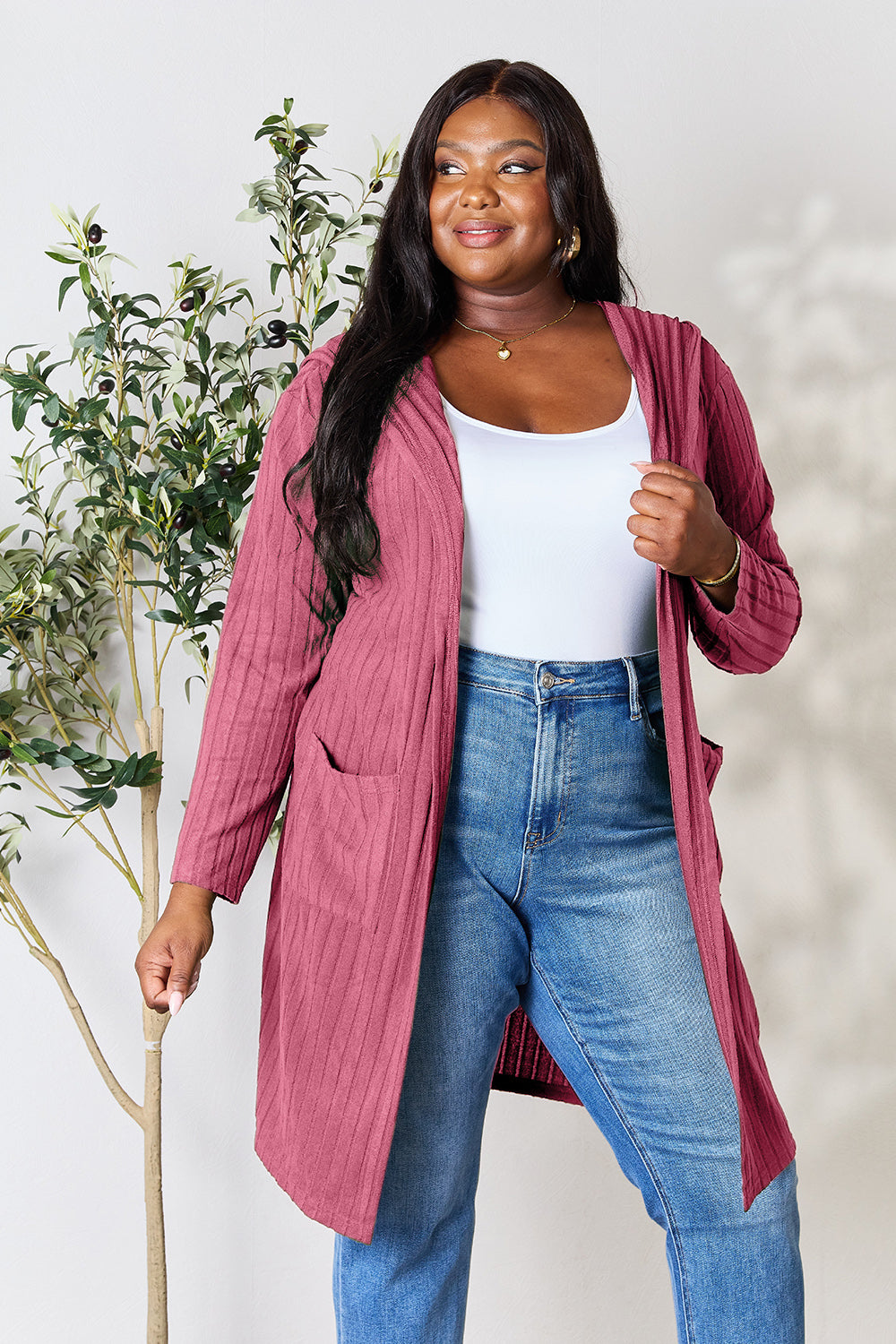 Basic bae full size hooded sweater cardigan