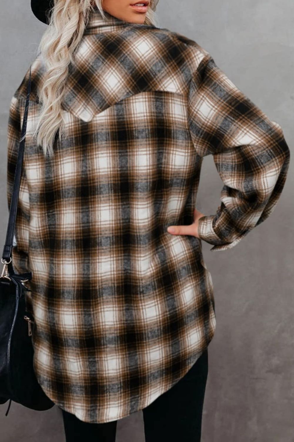 Full size plaid collared neck long sleeve shirt