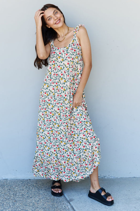 Doublju in the garden ruffle floral maxi dress in natural rose - s