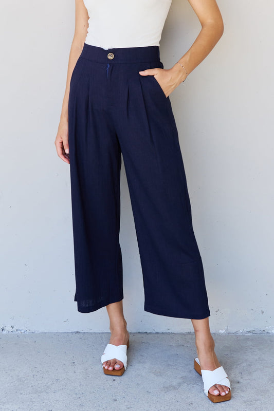 And the why in mix full size pleated detail linen pants in dark navy - blue / s