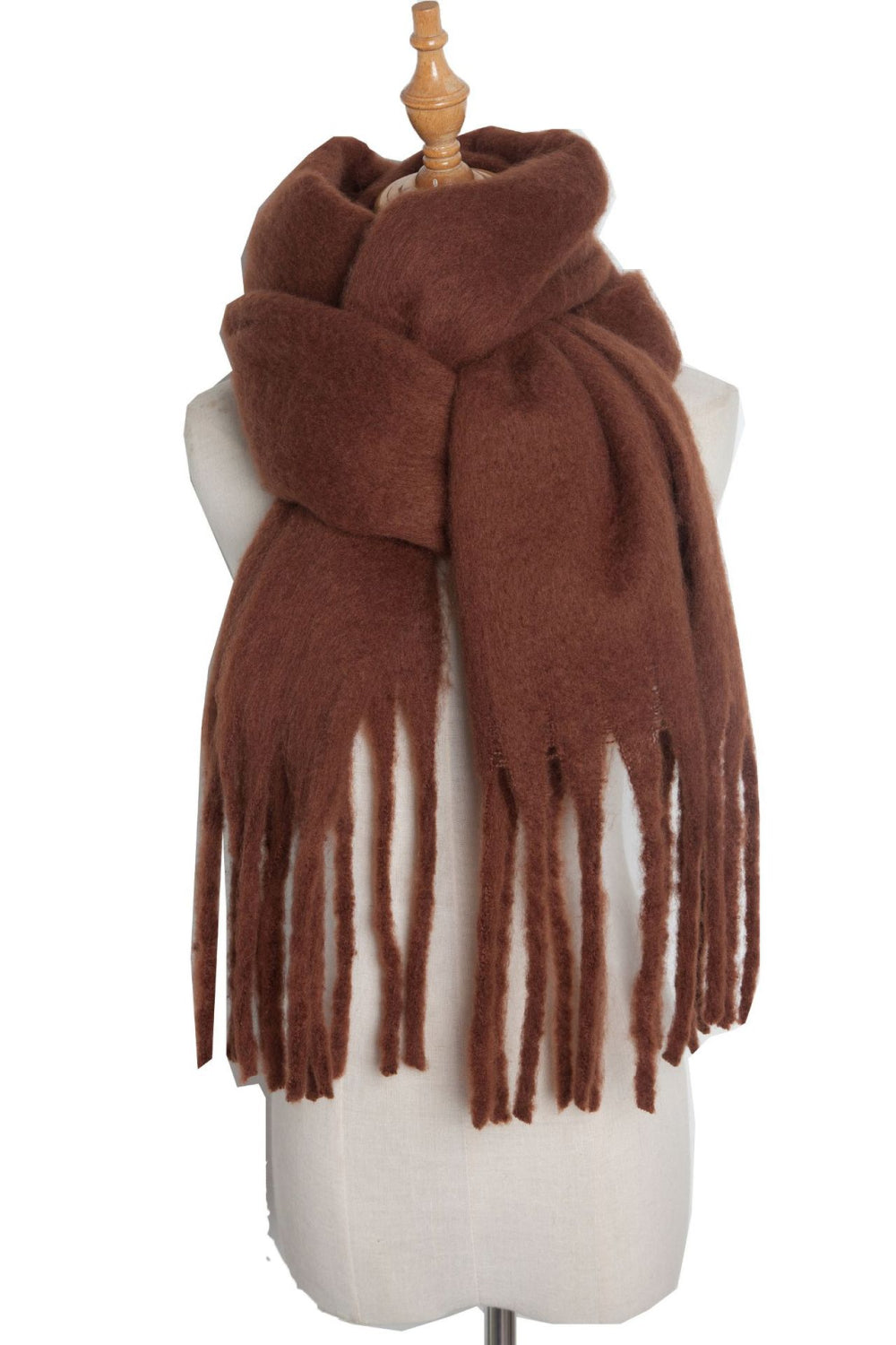 Fringe detail polyester scarf - brown / one size