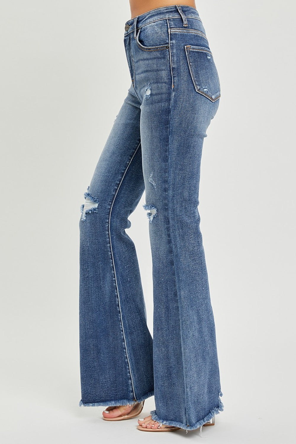 Risen high waist distressed fare jeans