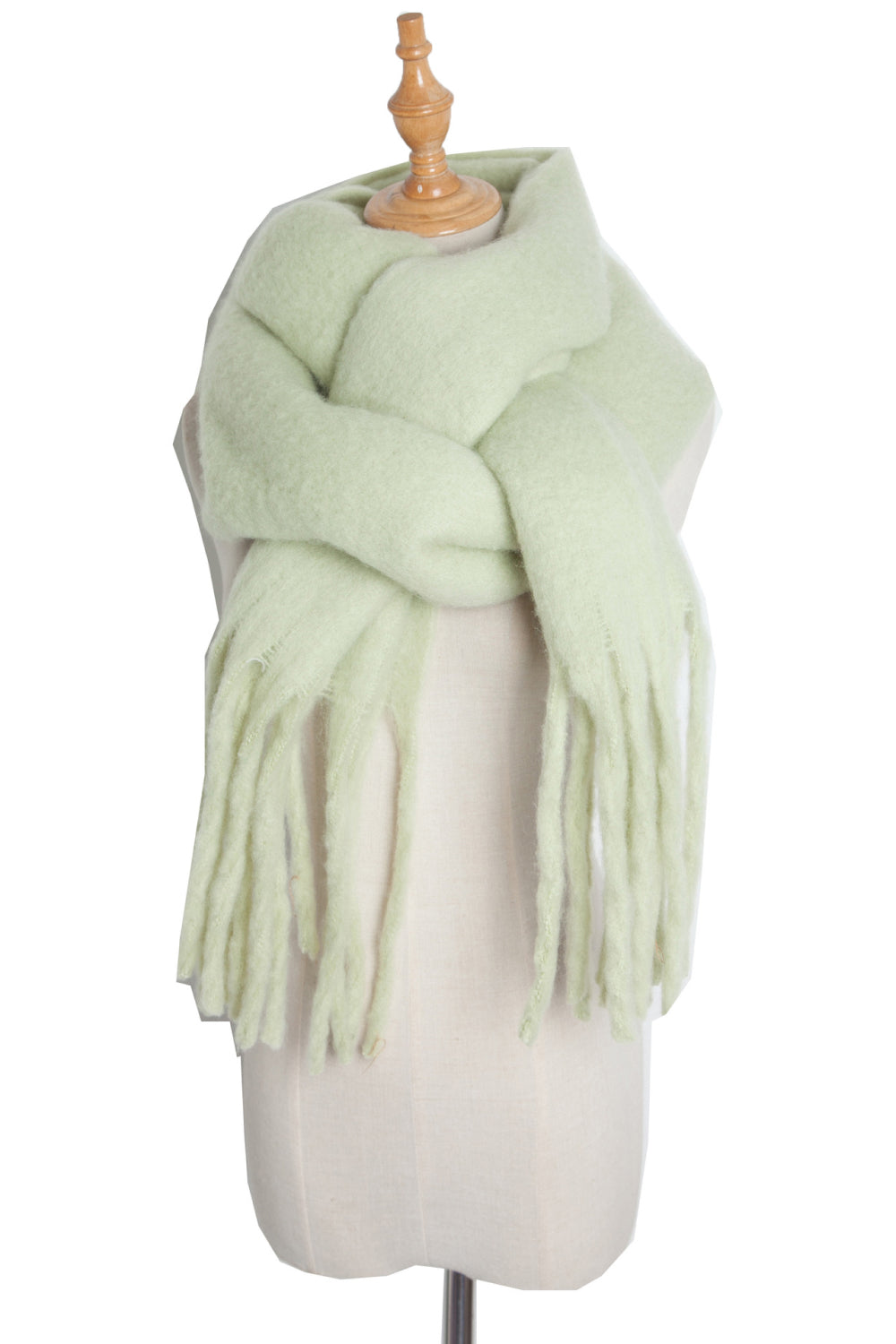 Fringe detail polyester scarf - light green / one size