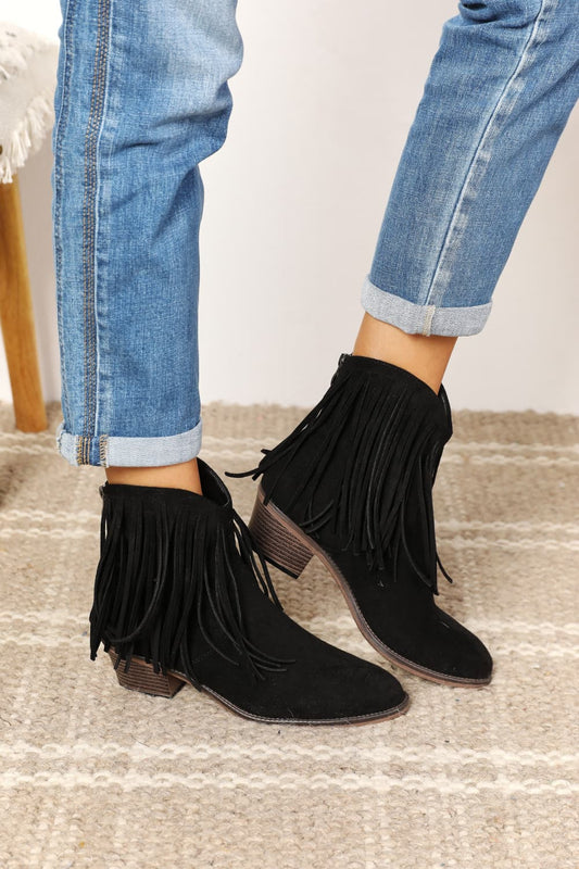 Legend women’s fringe cowboy western ankle boots - black / 6