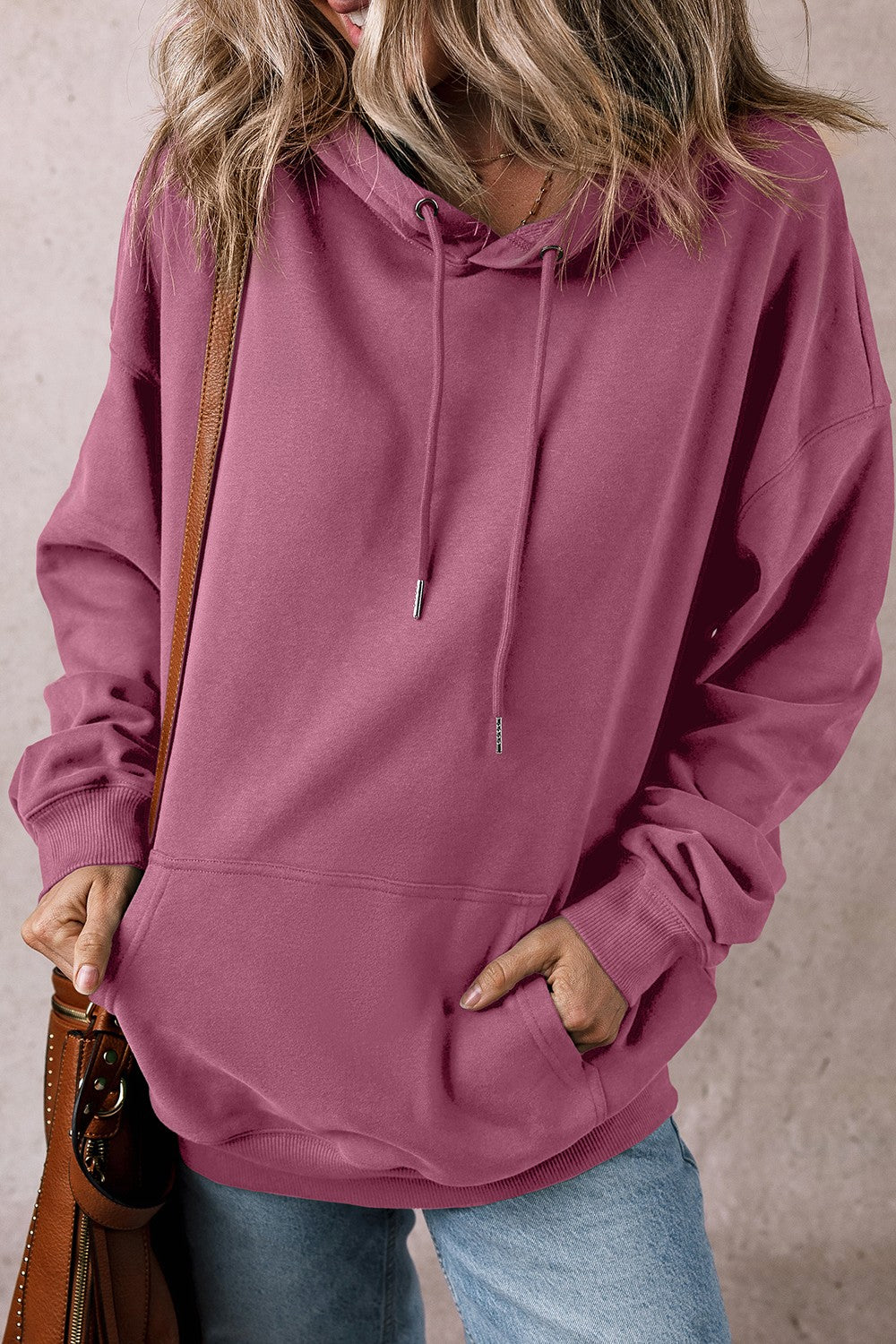 Drawstring pocketed long sleeve hoodie