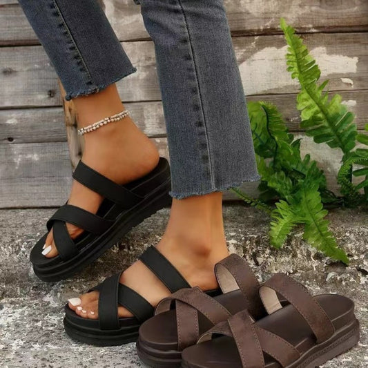 Crisscross pu leather flat sandals