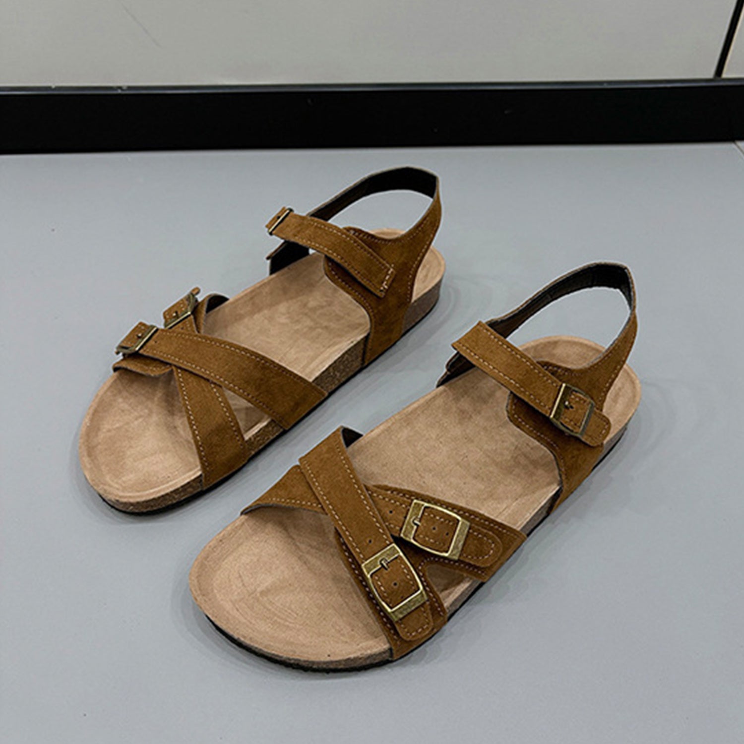 Open toe flat buckle sandals