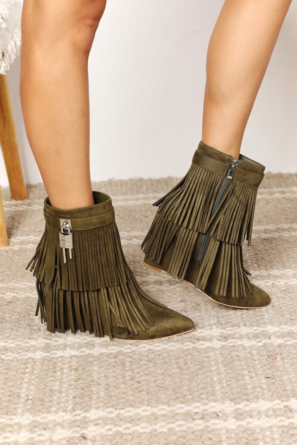 Legend women’s tassel wedge heel ankle booties