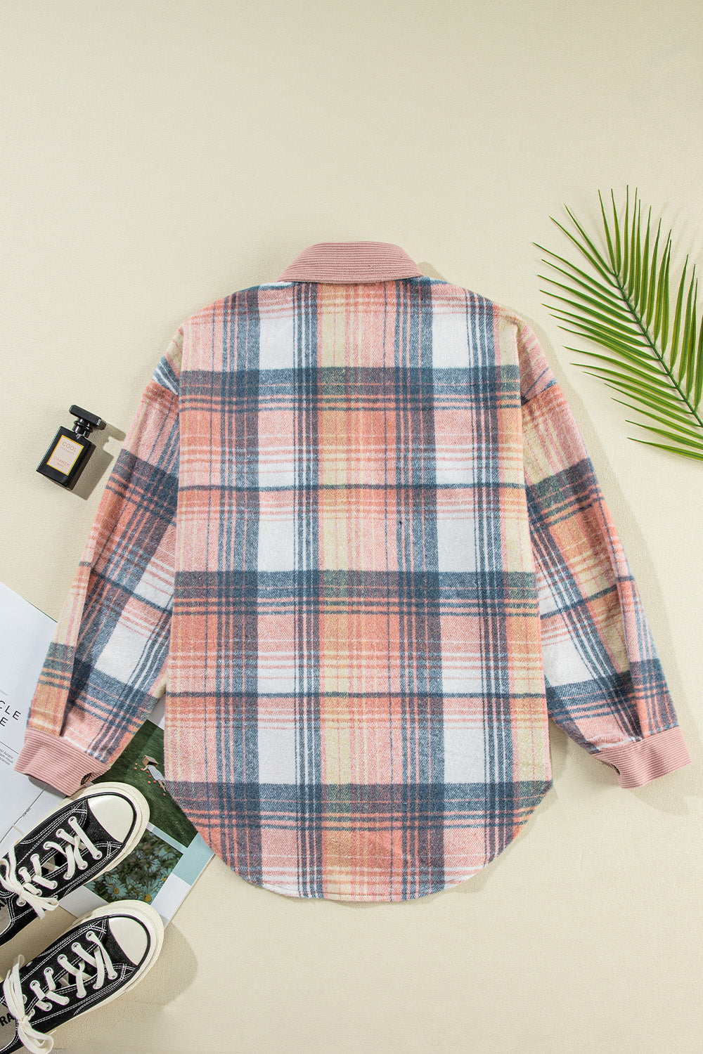 Plaid button up long sleeve shacket