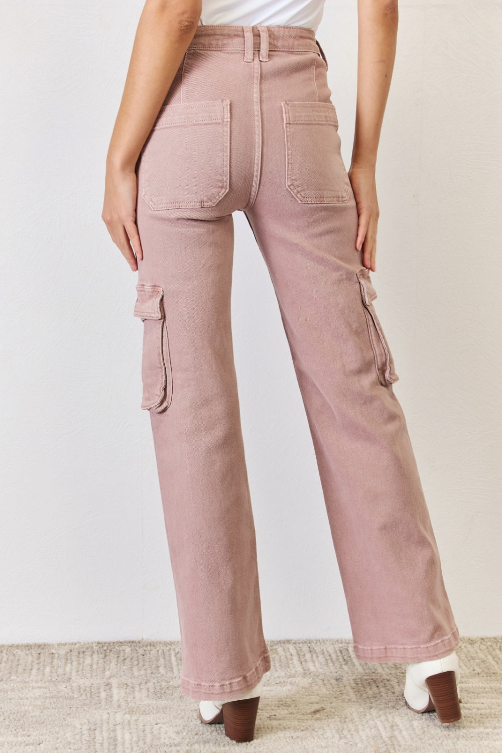 Risen full size high rise cargo wide leg jeans