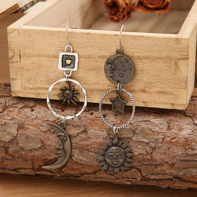 Star sun and moon earrings - copper / one size