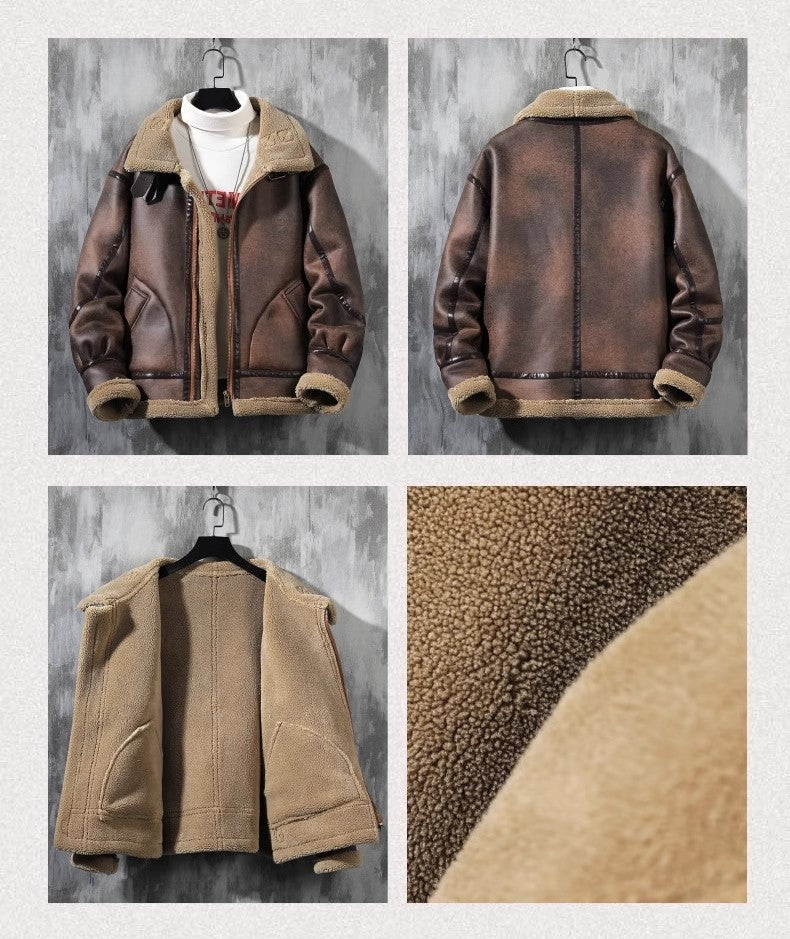 Men’s fashion single-layer fleece-lined padded jacket lamb wool coat