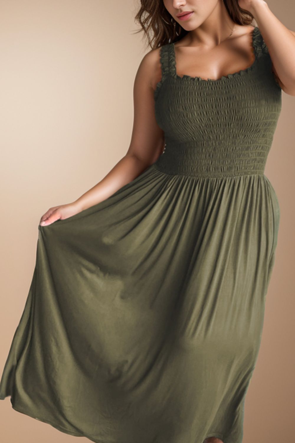 Plus size smocked square neck maxi dress