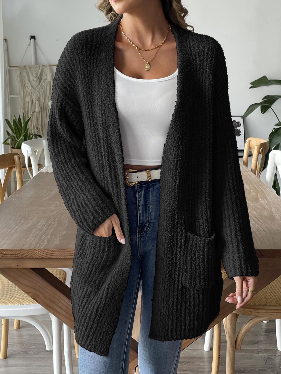 Open front long sleeve cardigan