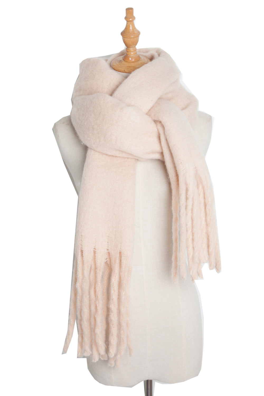 Fringe detail polyester scarf - cream / one size