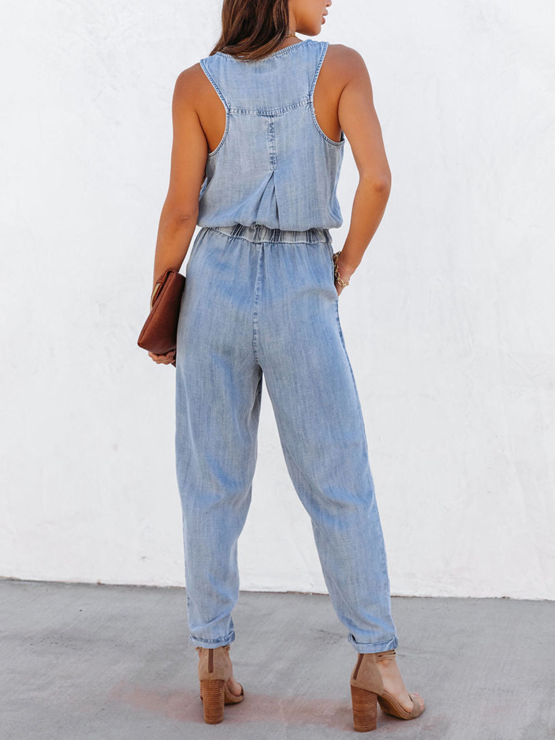 Drawstring waist sleeveless jumpsuit