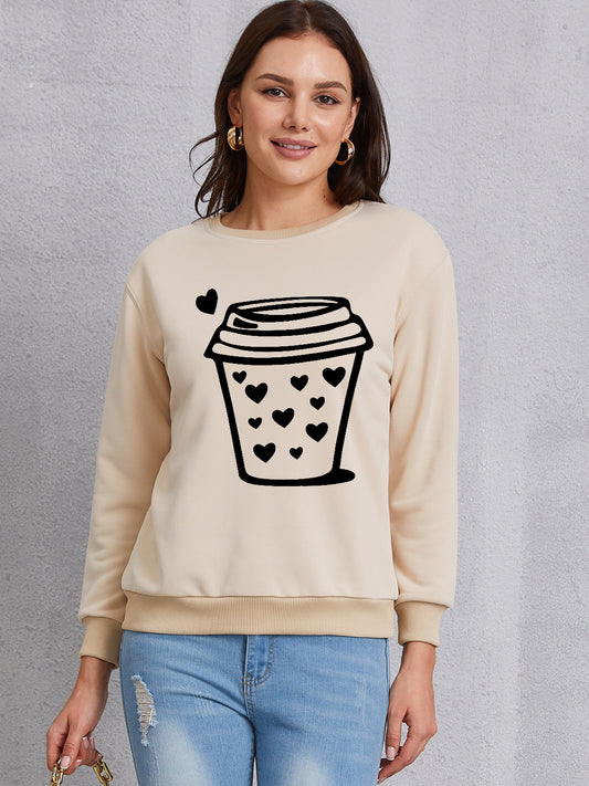 Coffee graphic round neck sweatshirt - khaki / s