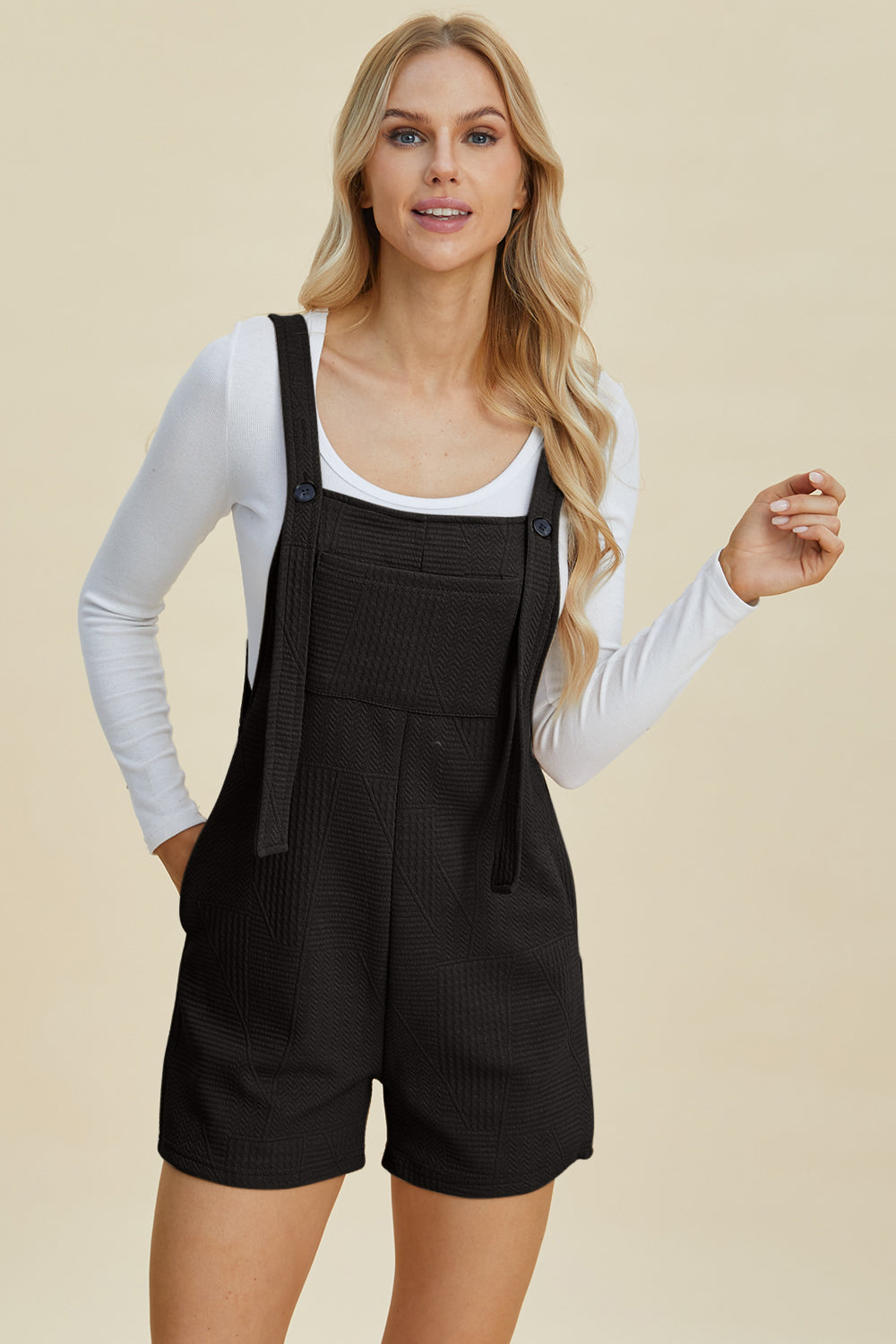 Double take full size texture sleeveless romper